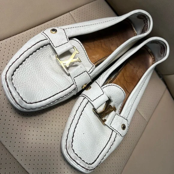 Louis Vuitton Cream Loafers with Gold Accent - Picture 3 of 8
